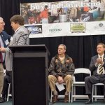 Recognition and congratulations to Reggie Joslin, Deputy for Small Business at NSWC Crane, for founding the Buy Indiana Expo and retirement at the end of April 2016, during opening ceremonies.